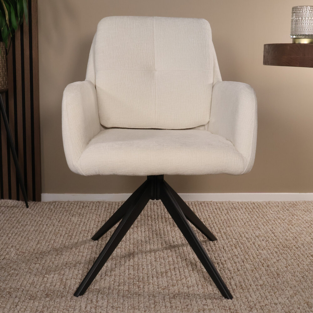 Eetkamerstoel draaibaar Lieve ribstof wit draaibare eetstoel Eetkamerstoel draaibaar Lieve ribstof wit draaibare eetstoel