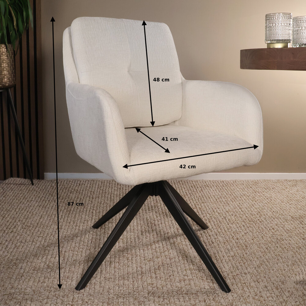 Eetkamerstoel draaibaar Lieve ribstof wit draaibare eetstoel Eetkamerstoel draaibaar Lieve ribstof wit draaibare eetstoel