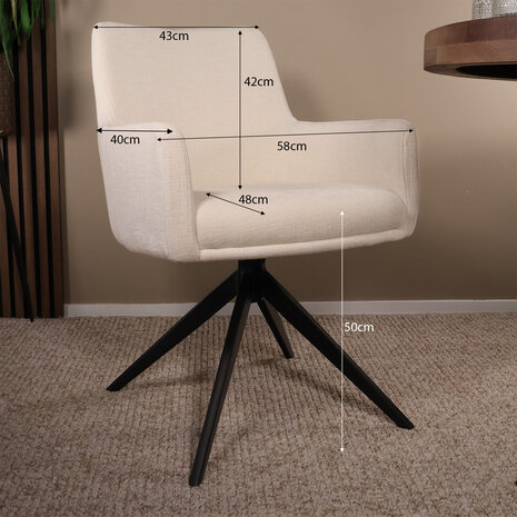 Lizzely Garden & Living Eetkamerstoel draaibaar met armleuning Nola gebroken wit Lizzely Garden & Living Eetkamerstoel draaibaar met armleuning Nola gebroken wit