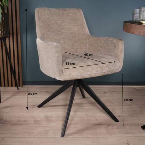Lizzely Garden & Living Eetkamerstoel draaibaar met armleuning Nola taupe Lizzely Garden & Living Eetkamerstoel draaibaar met armleuning Nola taupe