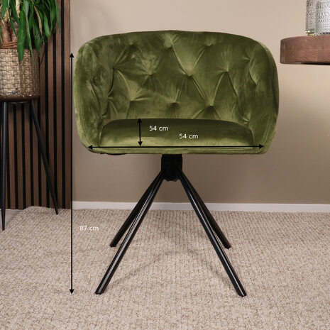 Lizzely Garden & Living Eetkamerstoel draaibaar Willow olijfgroen velvet eetstoel