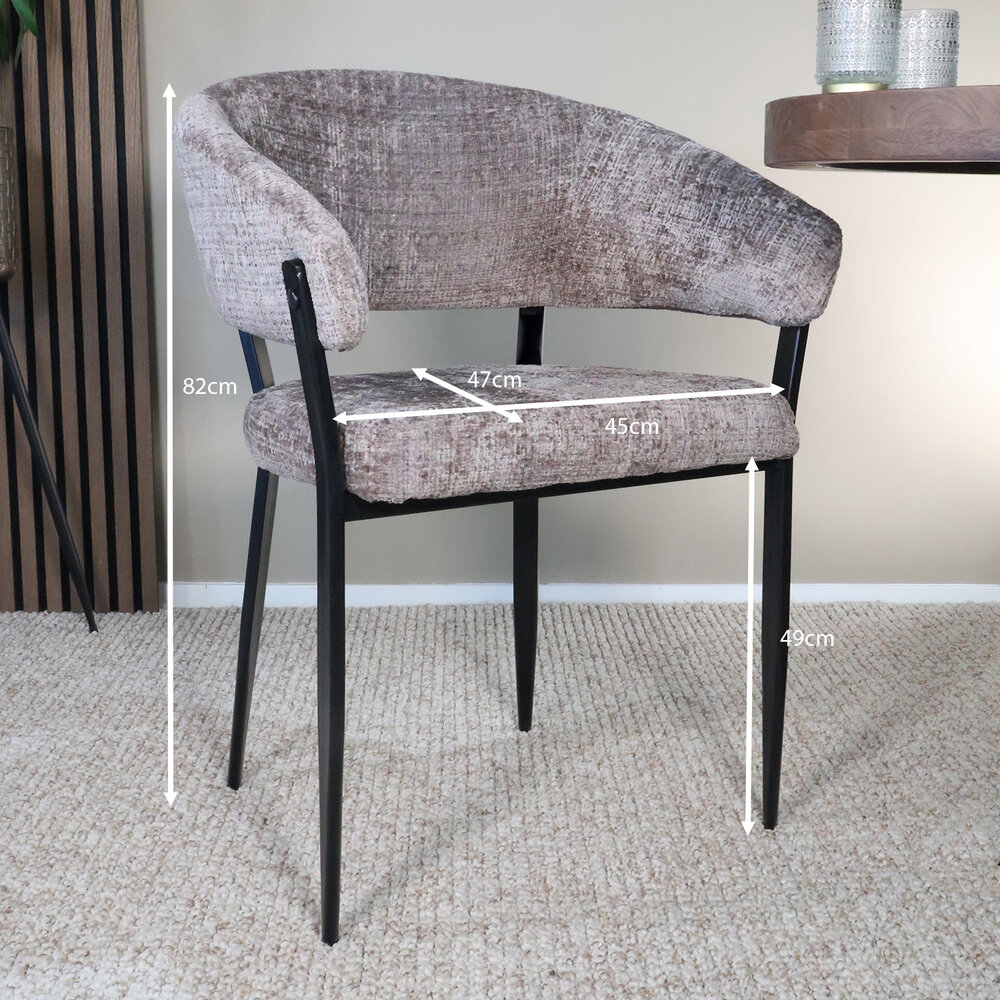 Eetkamerstoel met armleuning Ziva taupe chenille Eetkamerstoel met armleuning Ziva taupe chenille