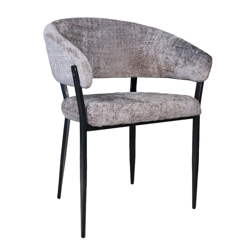 Eetkamerstoel met armleuning Ziva taupe chenille Eetkamerstoel met armleuning Ziva taupe chenille