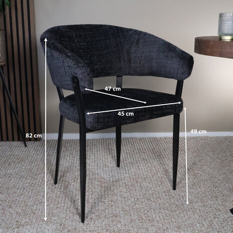 Lizzely Garden & Living Eetkamerstoel met armleuning Ziva zwart chenille Lizzely Garden & Living Eetkamerstoel met armleuning Ziva zwart chenille