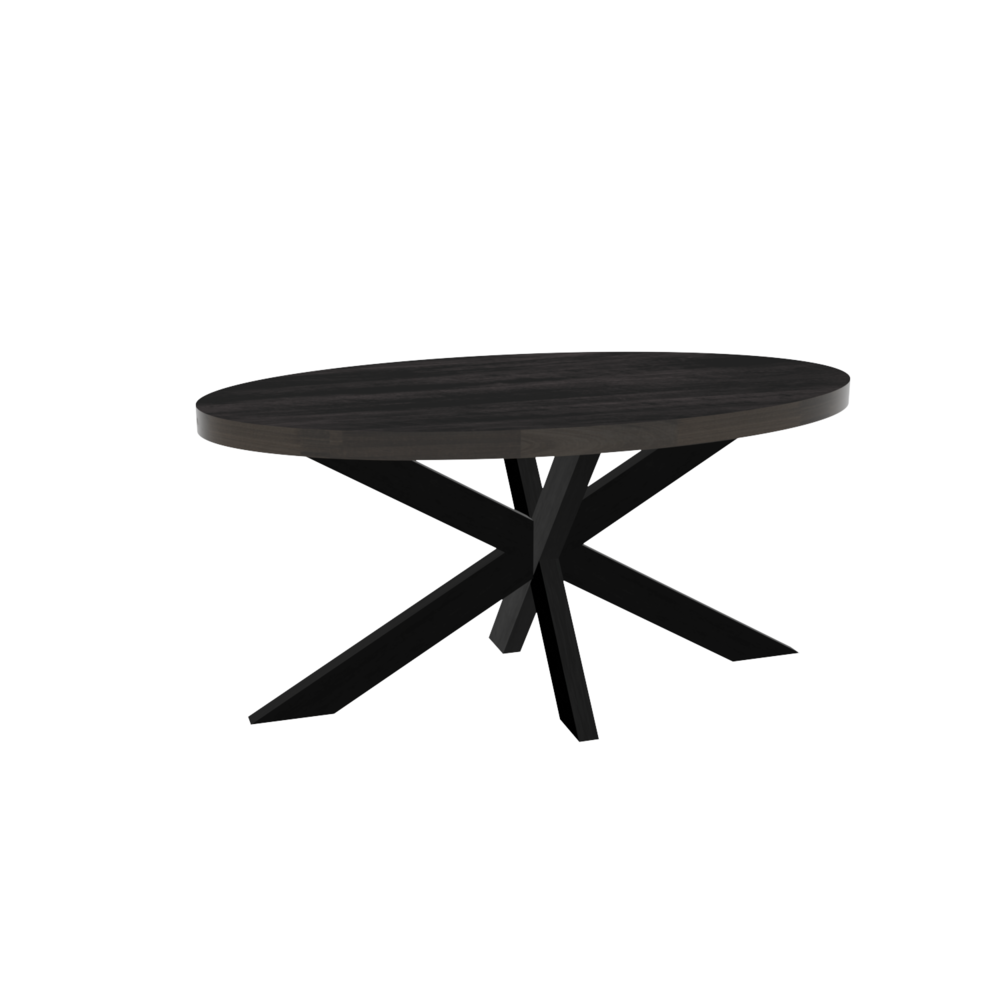 Eettafel ovaal mangohout 160cm James zwart ovale industriële tafel duurzaam mango eetkamertafel