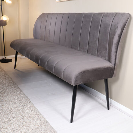 Lizzely Garden & Living Eetkamerbank 180cm Sally velvet grijs 3 zits bank