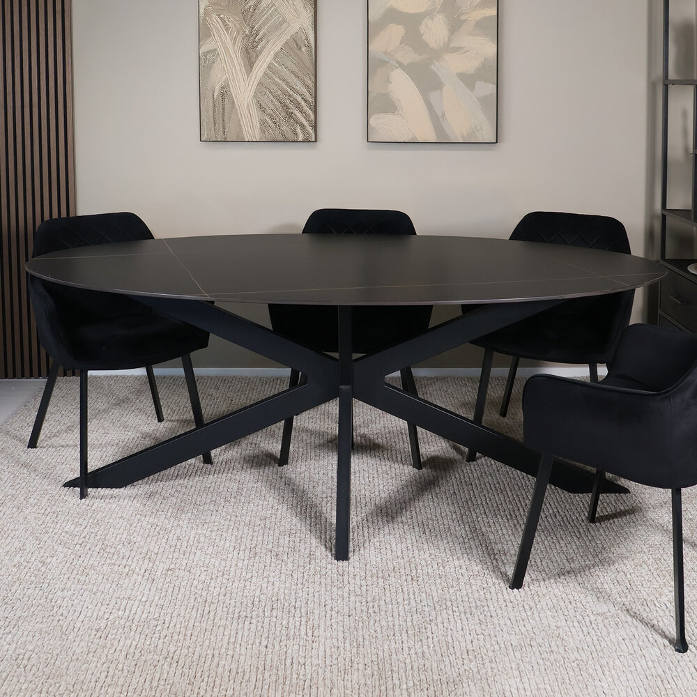 Eettafel ovaal 210cm Figo marmerlook zwart ovale tafel Eettafel ovaal 210cm Figo marmerlook zwart ovale tafel