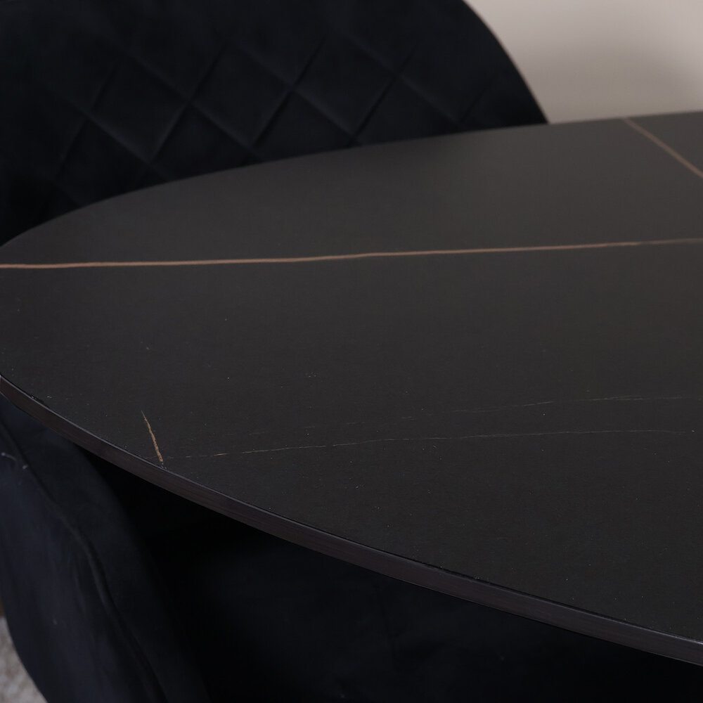 Eettafel ovaal 160cm Figo marmerlook zwart ovale tafel steen