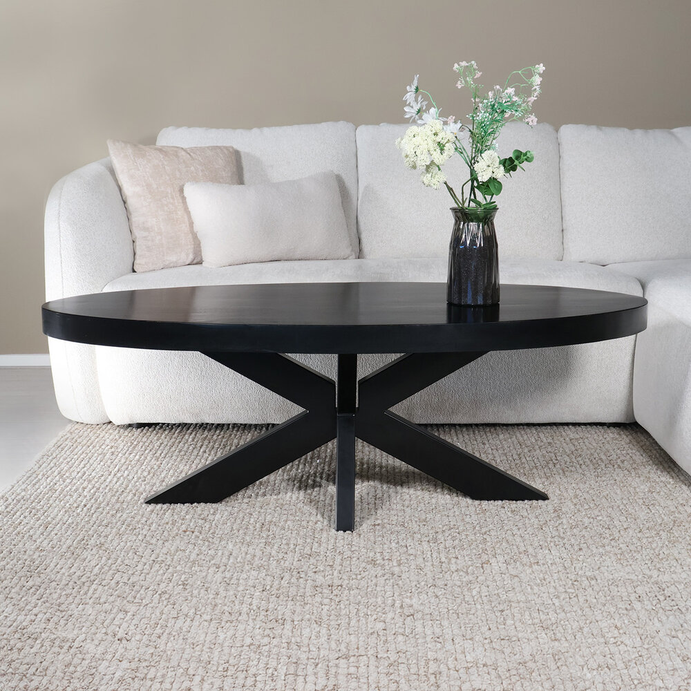 Salontafel ovaal mangohout 130cm Jimmy zwart Salontafel ovaal mangohout 130cm Jimmy zwart