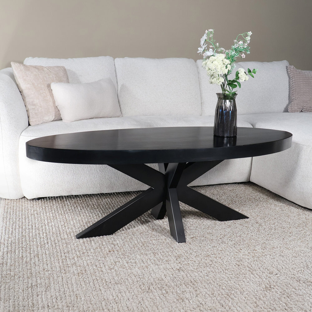 Salontafel ovaal mangohout 130cm Jimmy zwart Salontafel ovaal mangohout 130cm Jimmy zwart
