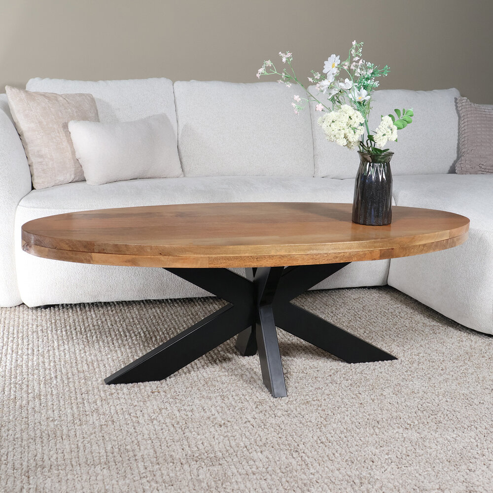 Salontafel ovaal mangohout 130cm Jimmy lichtbruin Salontafel ovaal mangohout 130cm Jimmy lichtbruin
