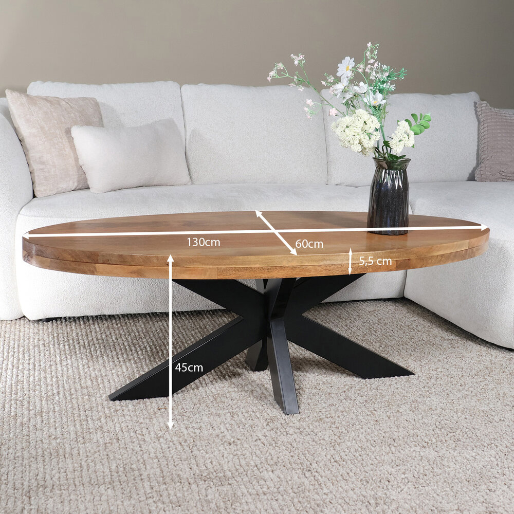 Salontafel ovaal mangohout 130cm Jimmy lichtbruin Salontafel ovaal mangohout 130cm Jimmy lichtbruin