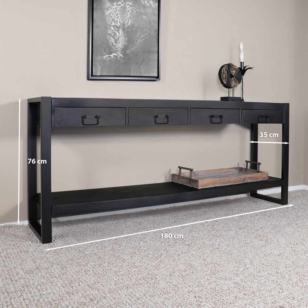 Bijzettafel 180cm mangohout Vera zwart Bijzettafel 180cm mangohout Vera zwart