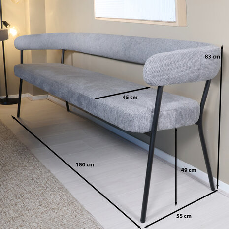 Lizzely Garden & Living Eetkamerbank 180cm Meggie grijs eetbank Lizzely Garden & Living Eetkamerbank 180cm Meggie grijs eetbank