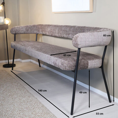 Lizzely Garden & Living Eetkamerbank 180cm Meggie taupe chenille eetbank