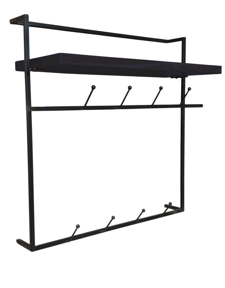 Kapstok Hugo 80cm wandplank met 10 haken zwart Kapstok Hugo 80cm wandplank met 10 haken zwart