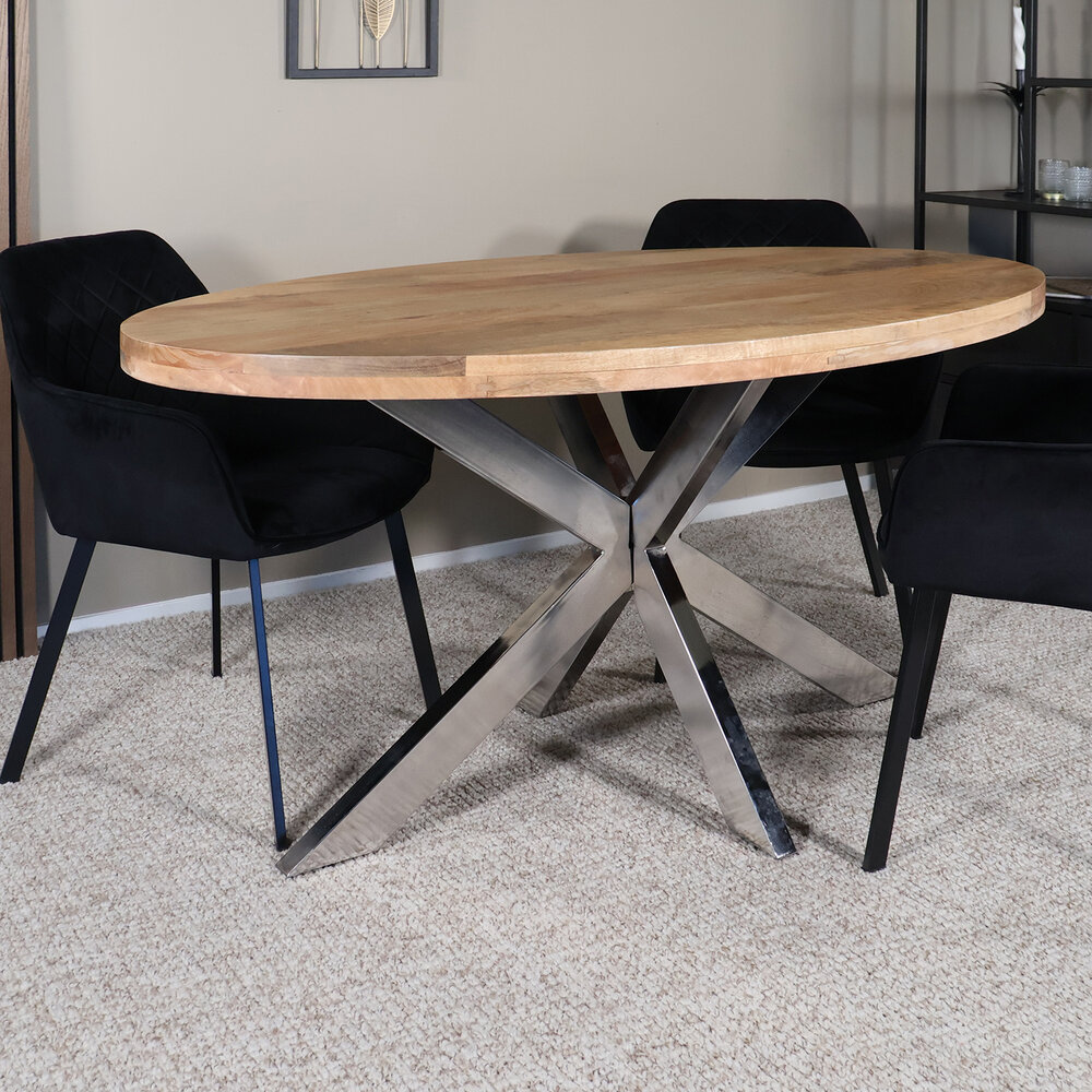 Eettafel ovaal mangohout 160cm Lucas lichtbruin met zilver Eettafel ovaal mangohout 160cm Lucas lichtbruin met zilver