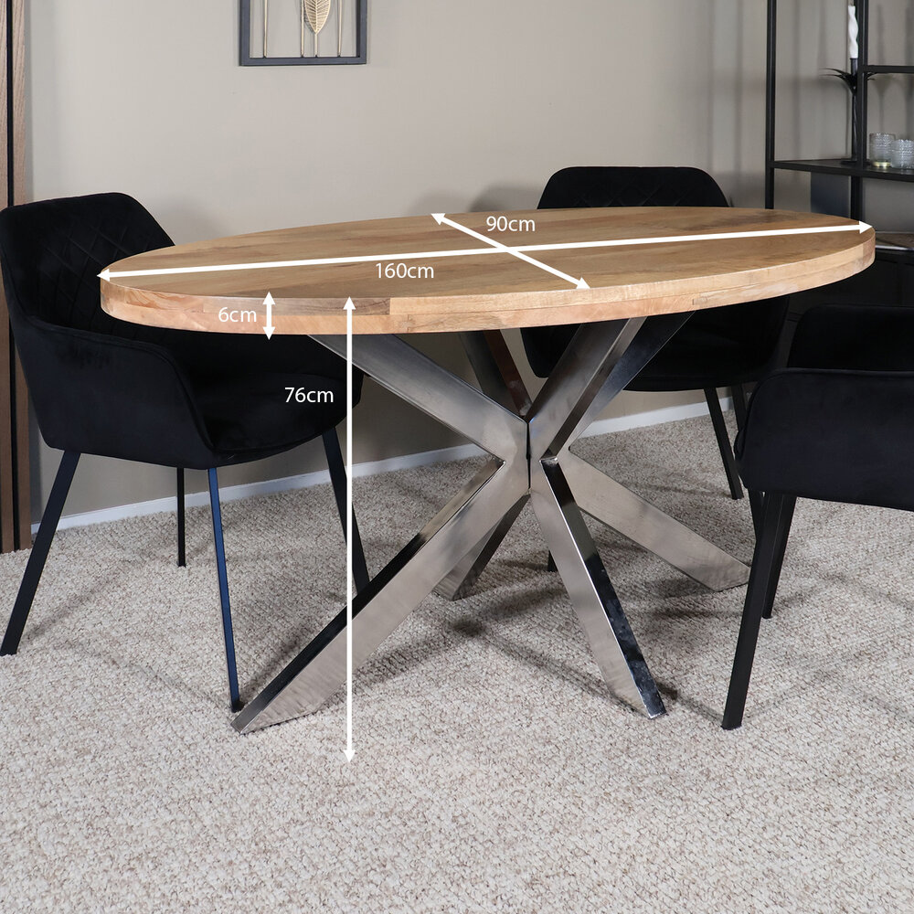 Eettafel ovaal mangohout 160cm Lucas lichtbruin met zilver Eettafel ovaal mangohout 160cm Lucas lichtbruin met zilver