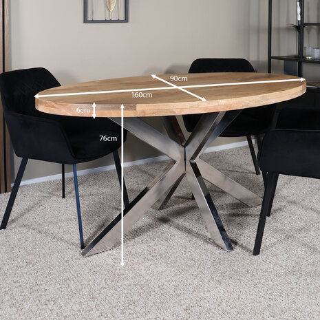 Lizzely Garden & Living Eettafel ovaal mangohout 160cm Lucas lichtbruin met zilver Lizzely Garden & Living Eettafel ovaal mangohout 160cm Lucas lichtbruin met zilver
