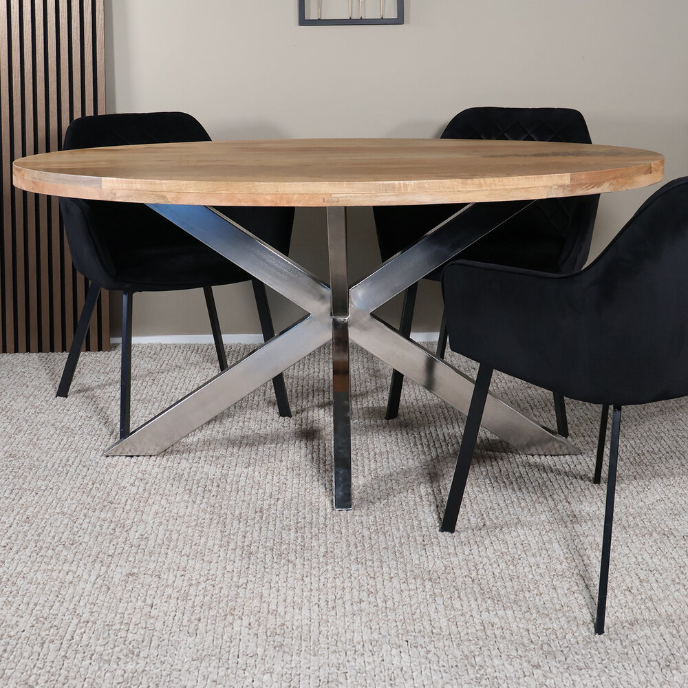 Eettafel ovaal mangohout 160cm Lucas lichtbruin met zilver Eettafel ovaal mangohout 160cm Lucas lichtbruin met zilver