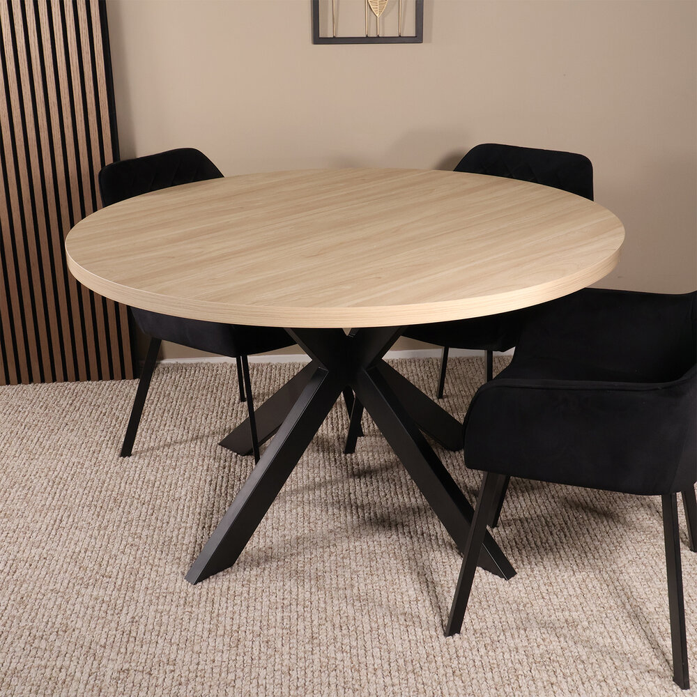 Eettafel rond melamine 130cm Sanne lichtbruin ronde tafel