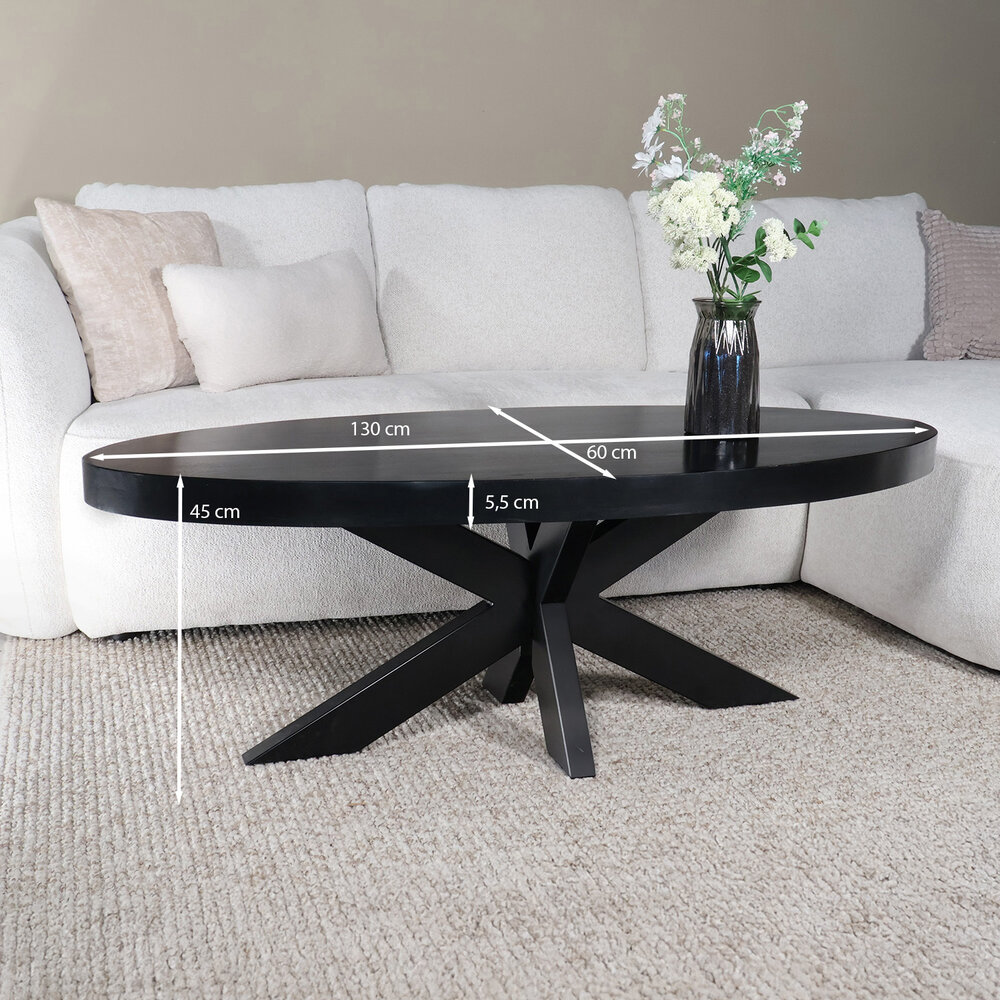 Salontafel ovaal mangohout 130cm Jimmy zwart Salontafel ovaal mangohout 130cm Jimmy zwart