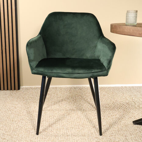 Lizzely Garden & Living Eetkamerstoel met armleuning Ares velvet donkergroen eetstoel Lizzely Garden & Living Eetkamerstoel met armleuning Ares velvet donkergroen eetstoel