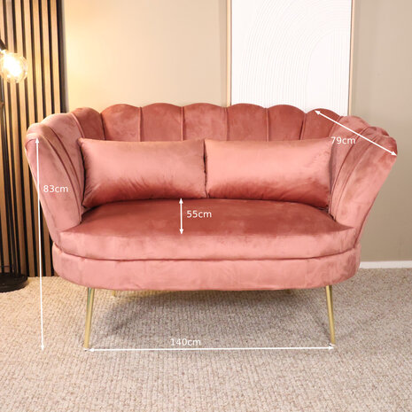 Lizzely Garden & Living Zitbank Belle 2 zits velvet oud roze bankstel 140cm stof incl. 2 kussens bank Lizzely Garden & Living Zitbank Belle 2 zits velvet oud roze bankstel 140cm stof incl. 2 kussens bank