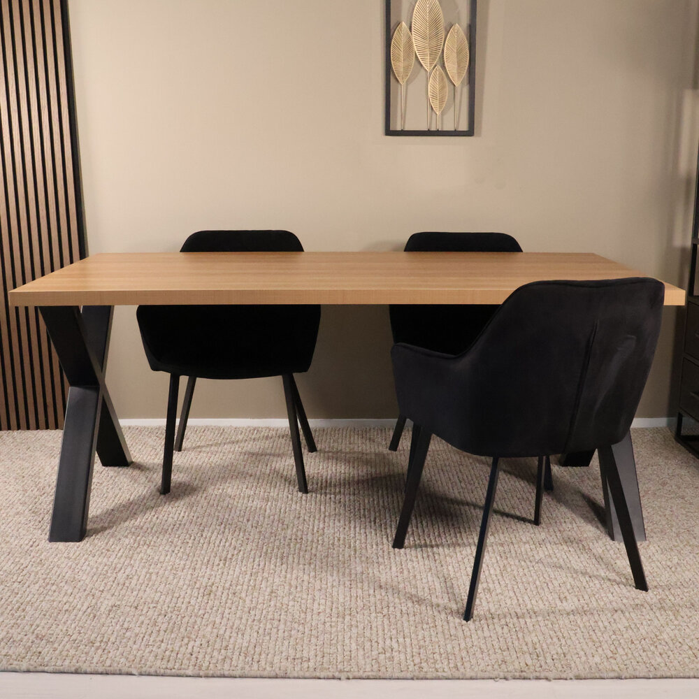 Eettafel melamine Reef lichtbruin 180cm met X-poot langwerpige tafel