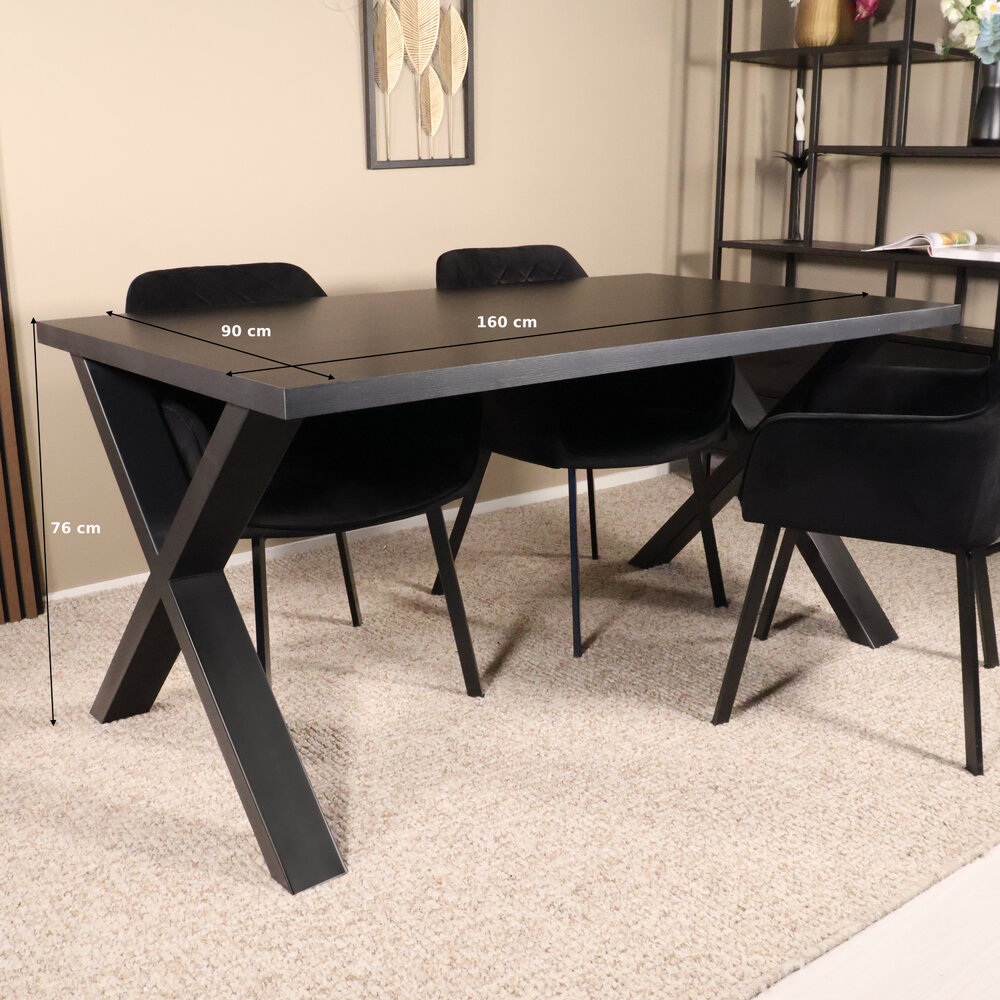 Eettafel melamine Reef zwart 160cm met X-poot langwerpige tafel