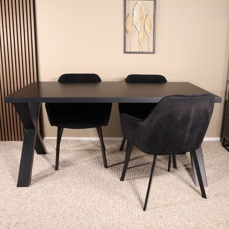 Lizzely Garden & Living Eettafel melamine Reef zwart 160cm met X-poot langwerpige tafel
