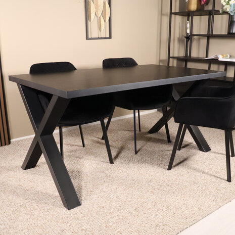 Lizzely Garden & Living Eettafel melamine Reef zwart 160cm met X-poot langwerpige tafel