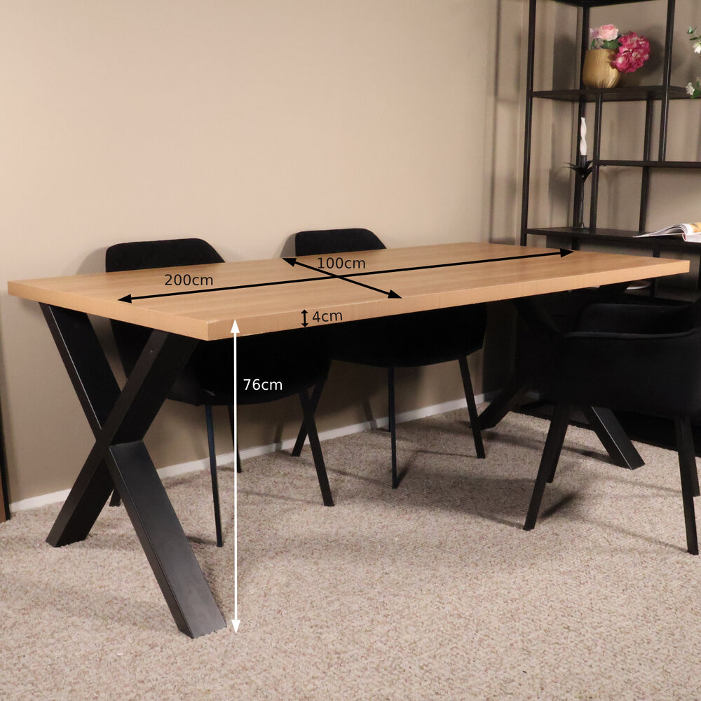 Eettafel melamine Reef lichtbruin 200cm met X-poot langwerpige tafel Eettafel melamine Reef lichtbruin 200cm met X-poot langwerpige tafel