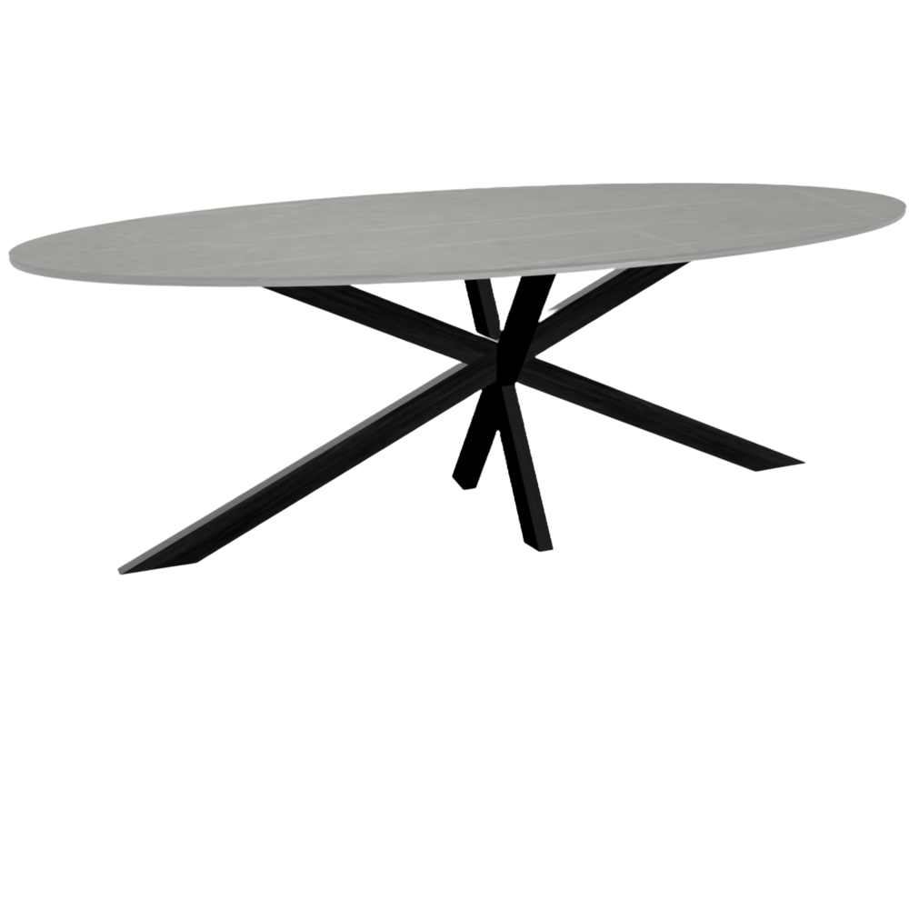 Eettafel ovaal 235cm Figo marmerlook grijs ovale tafel