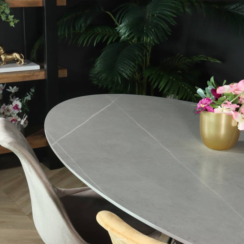 Eettafel ovaal 235cm Figo marmerlook grijs ovale tafel