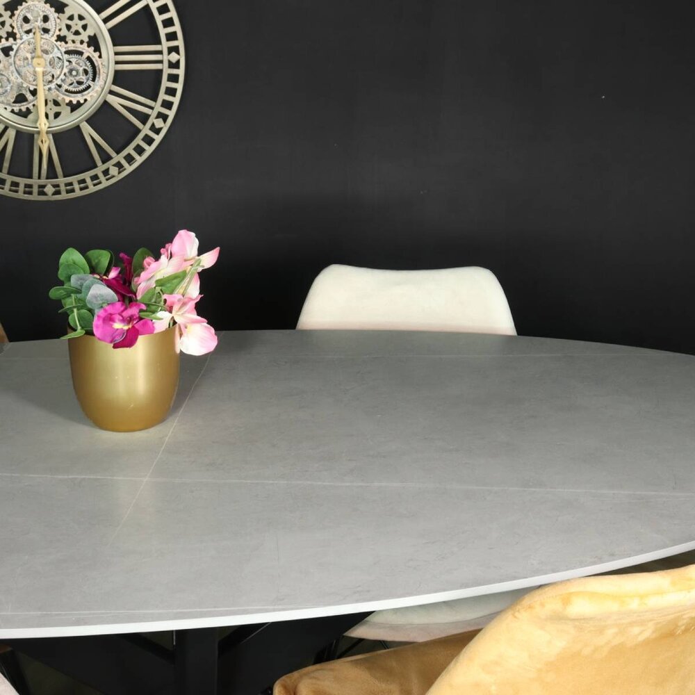 Eettafel ovaal 235cm Figo marmerlook grijs ovale tafel