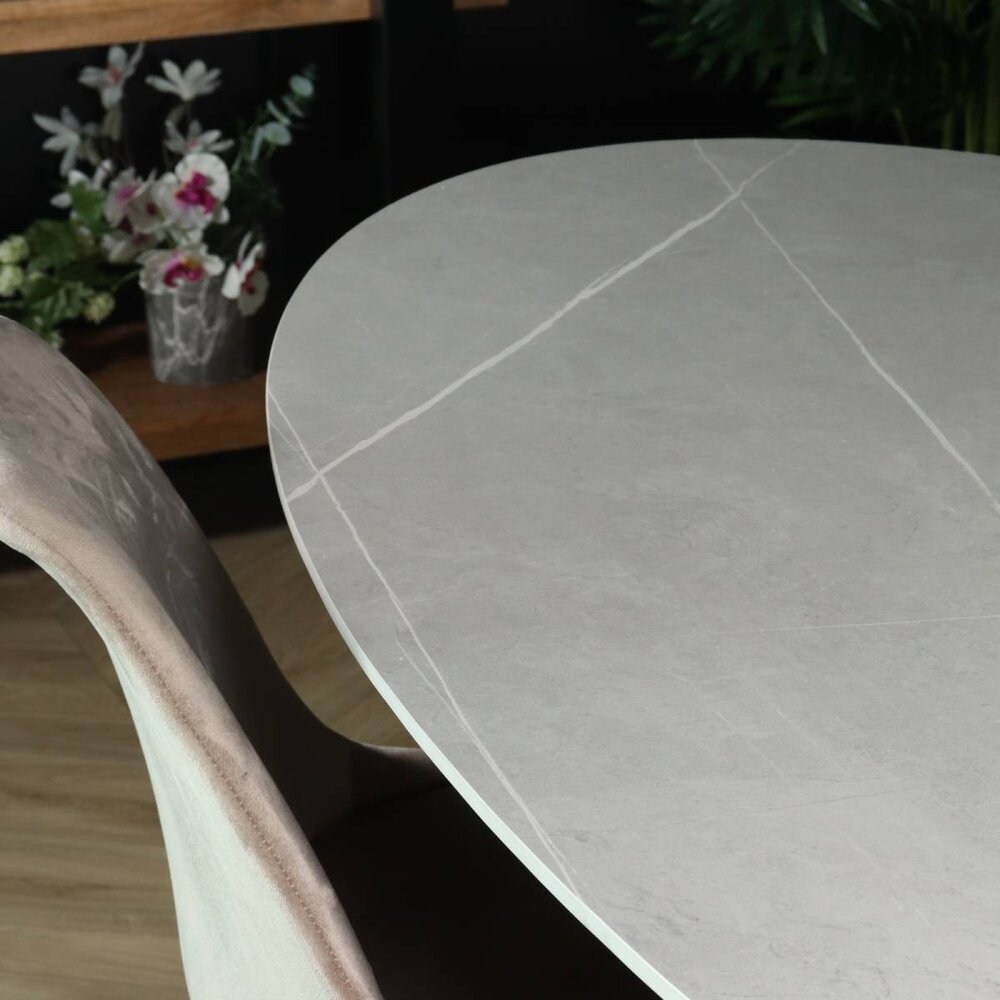 Eettafel ovaal 235cm Figo marmerlook grijs ovale tafel