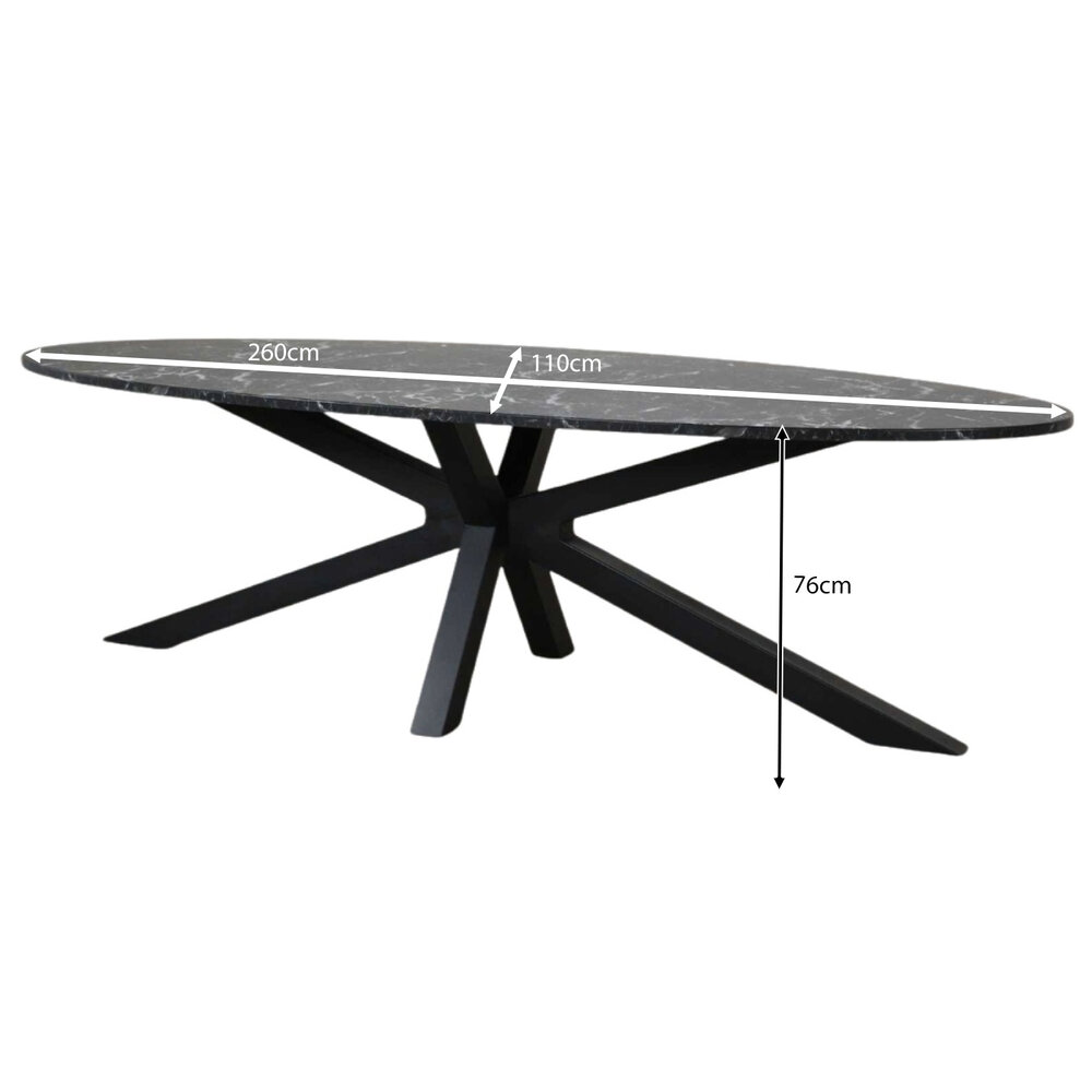 Eettafel ovaal  260cm Jovi marmer zwart ovale tafel Eettafel ovaal  260cm Jovi marmer zwart ovale tafel