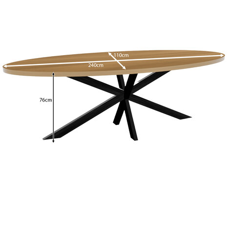 Lizzely Garden & Living Eettafel ovaal melamine 240cm Tommy lichtbruin ovale tafel