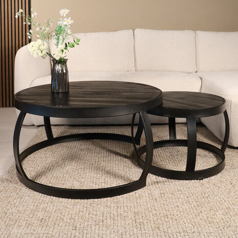 Lizzely Garden & Living Salontafel rond 2delig mangohout Nuno zwart side table industrieel bijzettafel mango hout Lizzely Garden & Living Salontafel rond 2delig mangohout Nuno zwart side table industrieel bijzettafel mango hout