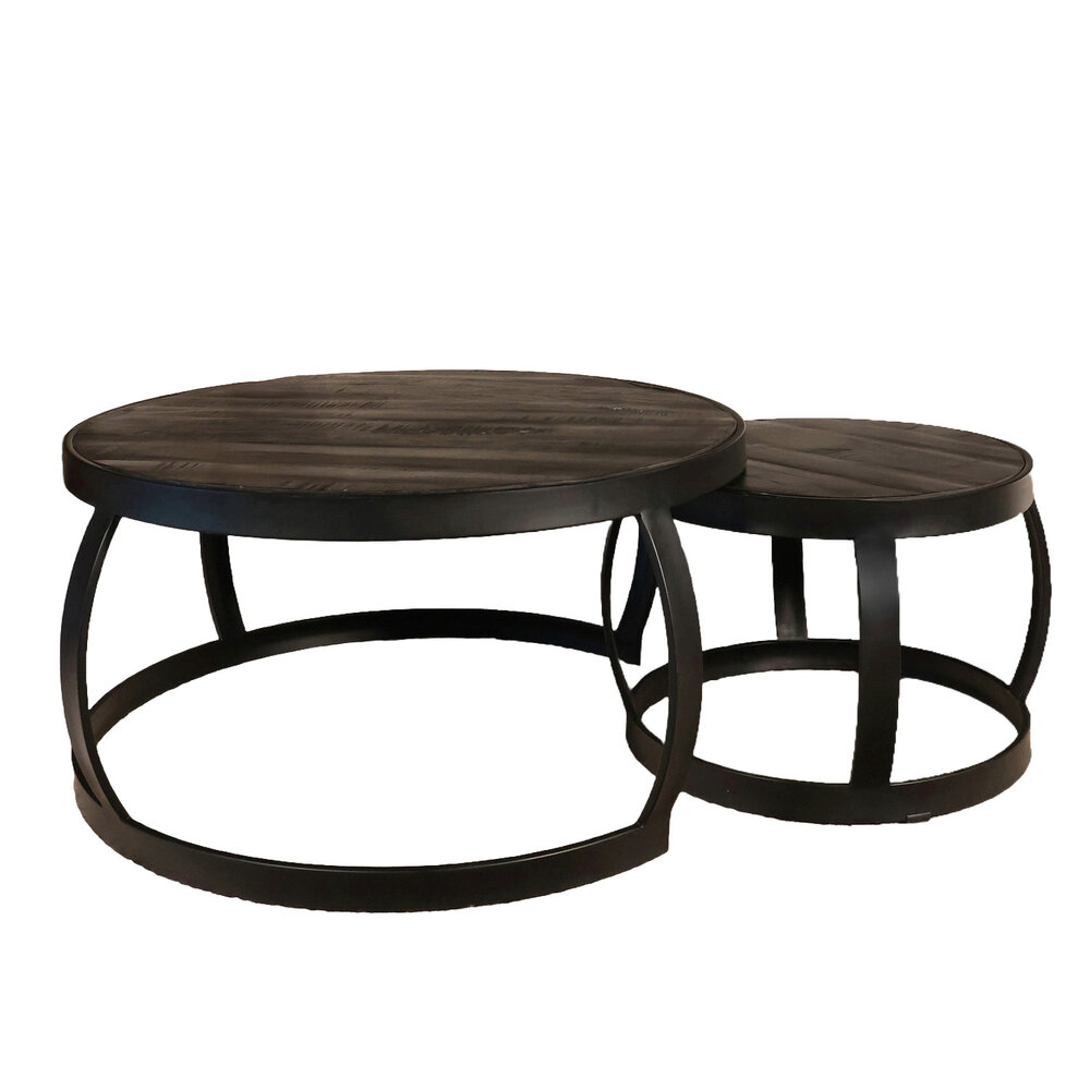Salontafel rond 2delig mangohout Nuno zwart side table industrieel bijzettafel mango hout Salontafel rond 2delig mangohout Nuno zwart side table industrieel bijzettafel mango hout