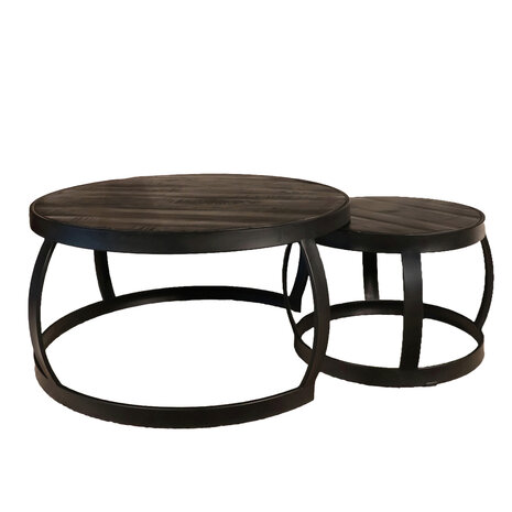 Lizzely Garden & Living Salontafel rond 2delig mangohout Nuno zwart side table industrieel bijzettafel mango hout Lizzely Garden & Living Salontafel rond 2delig mangohout Nuno zwart side table industrieel bijzettafel mango hout