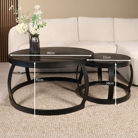 Lizzely Garden & Living Salontafel rond 2delig mangohout Nuno zwart side table industrieel bijzettafel mango hout Lizzely Garden & Living Salontafel rond 2delig mangohout Nuno zwart side table industrieel bijzettafel mango hout