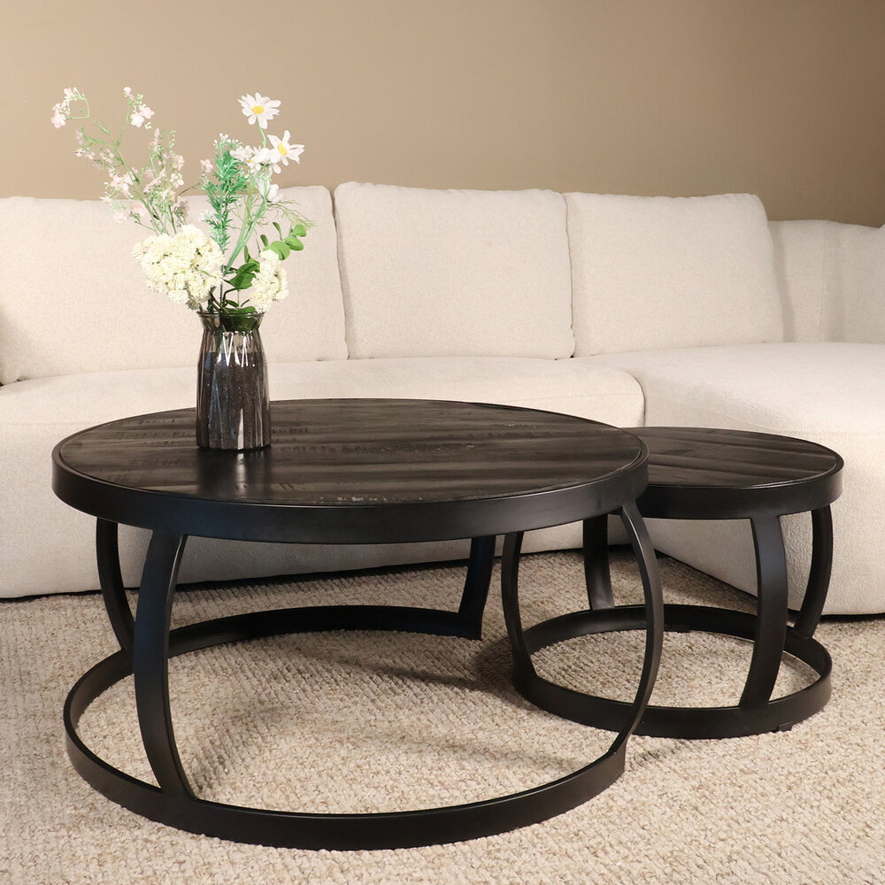 Salontafel rond 2delig mangohout Nuno zwart side table industrieel bijzettafel mango hout Salontafel rond 2delig mangohout Nuno zwart side table industrieel bijzettafel mango hout