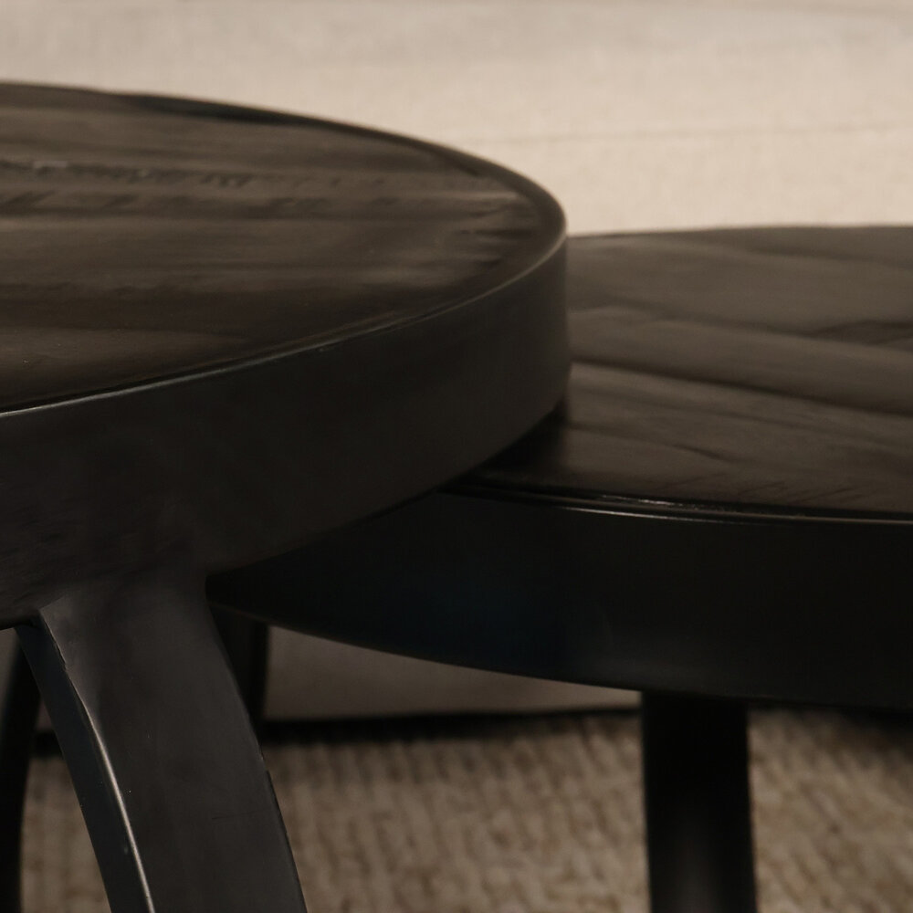 Salontafel rond 2delig mangohout Nuno zwart side table industrieel bijzettafel mango hout Salontafel rond 2delig mangohout Nuno zwart side table industrieel bijzettafel mango hout