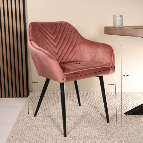 Lizzely Garden & Living Eetkamerstoel met armleuning Darcio roze velvet eetstoel Lizzely Garden & Living Eetkamerstoel met armleuning Darcio roze velvet eetstoel