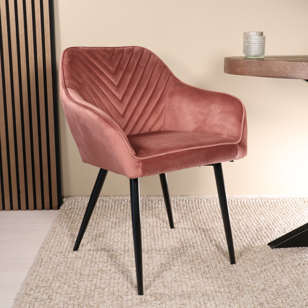 Eetkamerstoel met armleuning Darcio roze velvet eetstoel Eetkamerstoel met armleuning Darcio roze velvet eetstoel