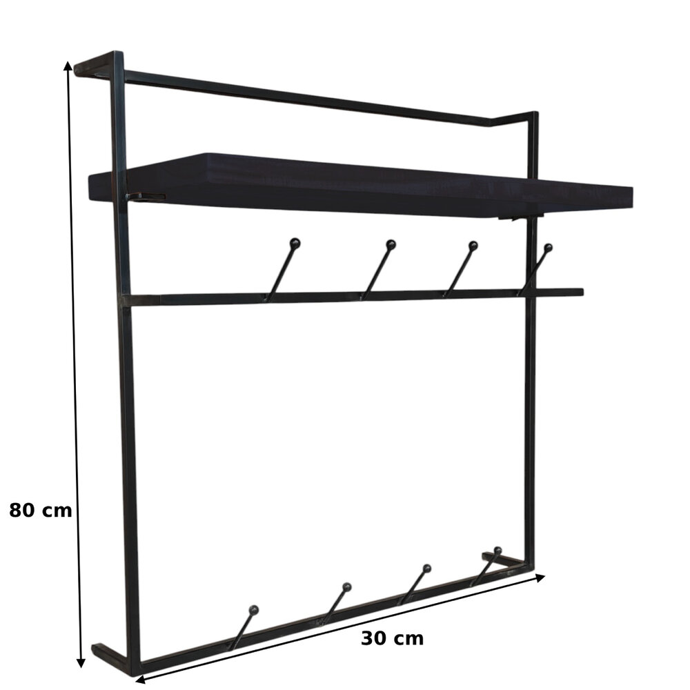 Kapstok Hugo 80cm wandplank met 10 haken zwart Kapstok Hugo 80cm wandplank met 10 haken zwart