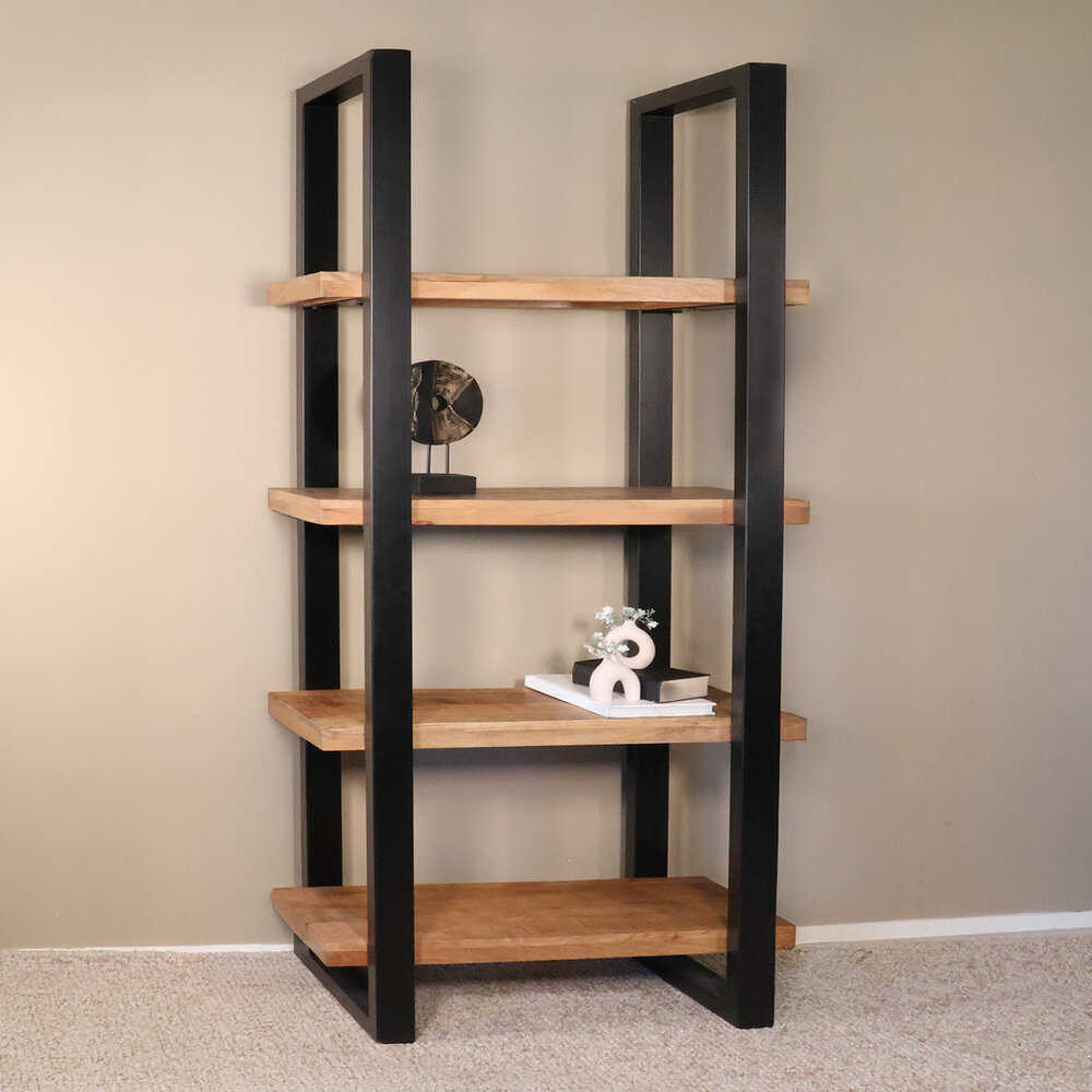 Boekenkast mangohout Zazo 200x100cm kast industrieel massief hout mango wandkast