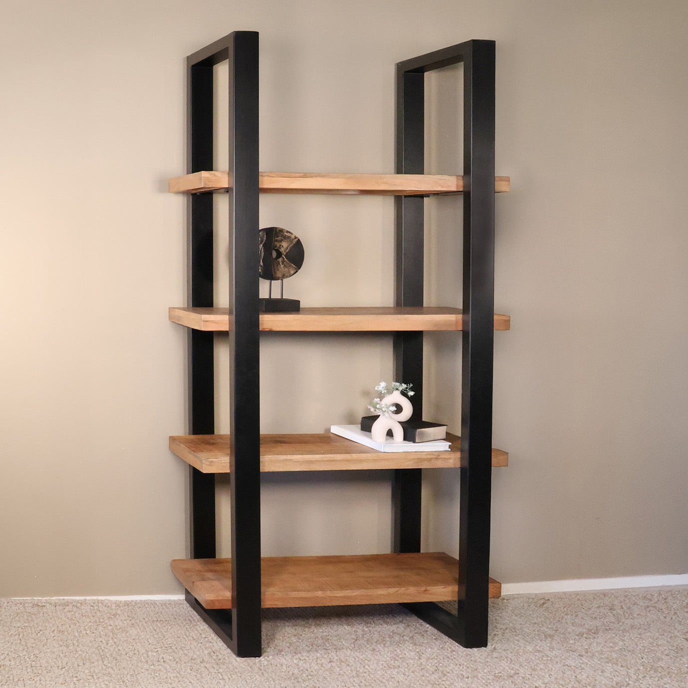 Boekenkast mangohout Zazo 200x100cm industrieel wand kast massief hout -  Laagsteprijsgarantie.com